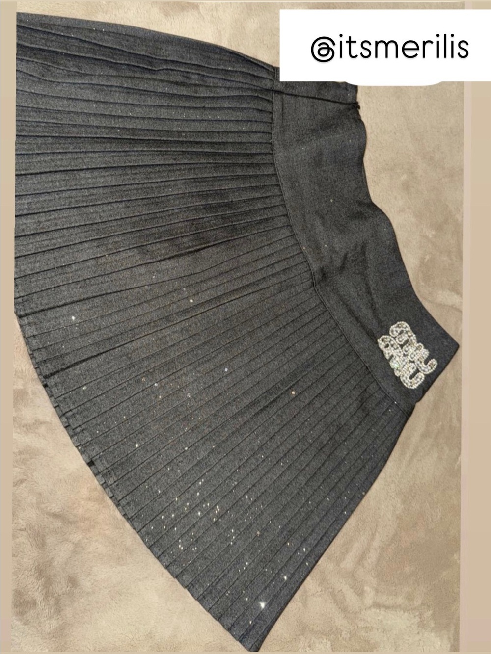 Miu Miu Black Pleated Circle Skirt with Rhinestone Logo